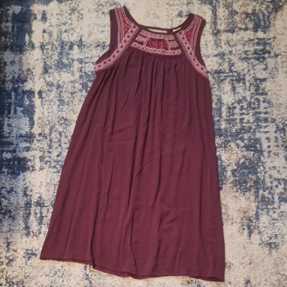 Faded Glory Boho Embroidered Sleeveless Dress Purple Eggplant Size Large